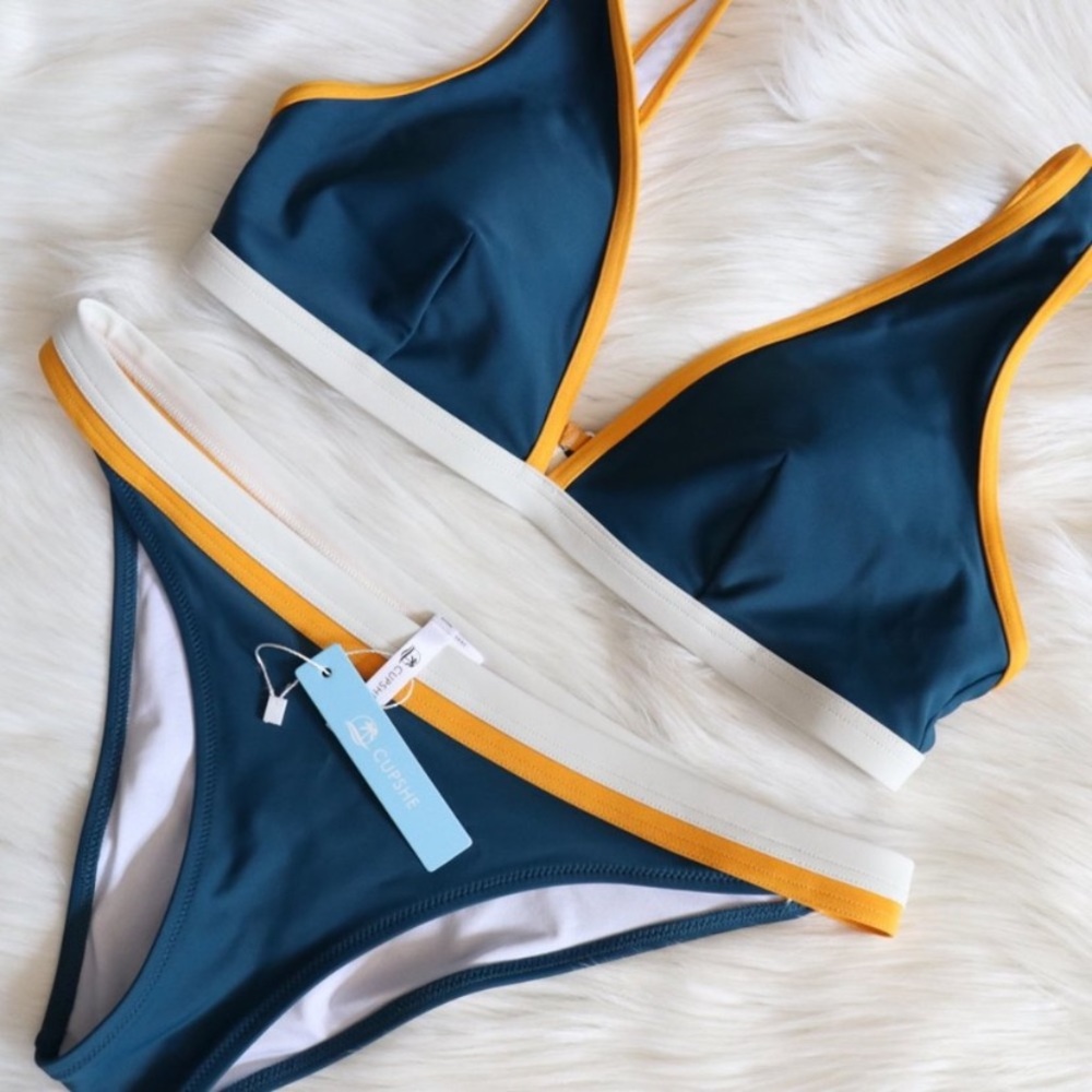 Cupshe Teal and Mustard Colorblock Bikini